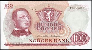 100 kroner 1973, serie W 5996255. 0