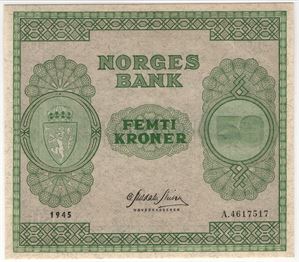 50 kroner 1945 A.4617517. Kv.0