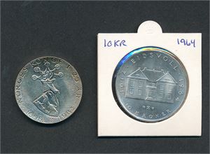 MYNTER Sølvmynter 10kr 1964 og 100kr 1982