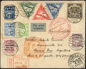 Latvia. Two envelopes and two cards, 3 sent with Graf Zeppelin and one with airplane in 1932/33.