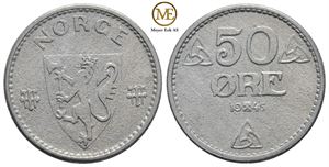 50 øre 1945 zink. Haakon VII. Kv.0