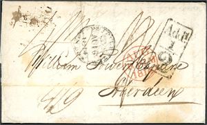 A complete letter from St. Croix 27 June 1814 and sent to Scotland (Loose letter). Three postmarks at front: "Add! 1/2", Aug B 10 M 1814" in red and a rare black one with two crowns. Both duplicates and triplerate and "1/2d" roadtax to Scotland. The front have a split through the horizontal arcive crease wish go through "Aberdeen".