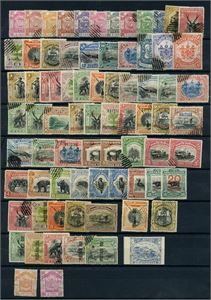 NORD-BORNEO med LABUAN. Dobbeltplansje med oppsett fra gammelt bo, til 1908. Noe var. kvalitet, med oppgitt SG 2014: £414 (dette ves. fra NB). Limløse og dubletter ikke regnet. Noe "as is".