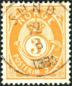41. 3 øre 21 mm, pent fullstemplet "Sund 22.3.1885".