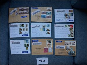 VEST-AGDER - PIB-BREV 9 ulike  med pib-stempler. Alle rekommandert og  filatelistisk laget