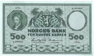 500 kroner 1972 G.2002005 erstatningsseddel. Kv.1+/01