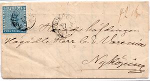 SVERIGE F2a fyra skill bco på tidigt inrikesbrev skickat från Stockholm till Nyköping, stpl 17.7.1855