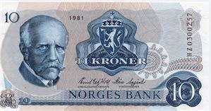 10 kroner 1981 HZ erstatningsseddel. Kv.0