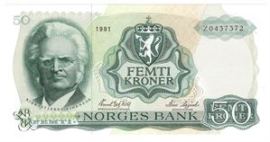 50 kroner 1981 Z. Erstatningsseddel. Kv.0