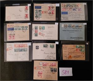 REICH-BREV 9 brev og et oppkravsfølgebrev 1932-36. Alle med merker med tilleggsverdi, flere 1933 Wagner