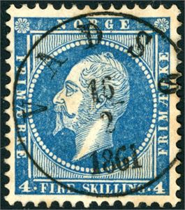 4. 4 skillin Oscar, pent fullstemplet "Vadsø 16.2.1861".