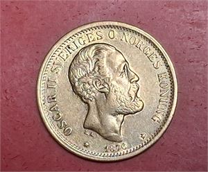 SVERIGE OSCAR II 20 kr 1876 8.96gr, 0.90 guld, fin! (Kv 01)