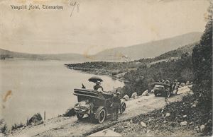 Postkort kjøretøyer VAAGSLID Hotel to åpne biler (TE) småf. (N.S. no. 84) brukt 1916