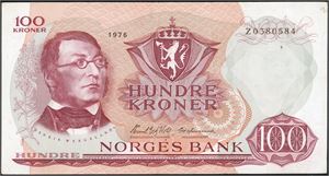 100 kroner 1976, serie Z 0380584. Erstatningsseddel. 01