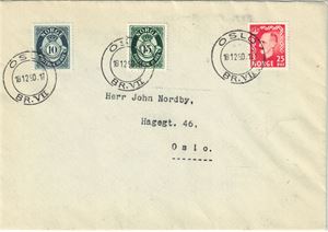 FDC 18.12.1950, posthorn/Håkon, pen konvolutt.