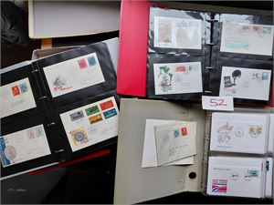 FDC Masse 60-tallet og framover. Ser ikke ut til å være noe etter år 2000. Noen FRI-ME-CO vignetter på 60-tallet. Medfølger stemplet norgessamling 1960-82. Vekt 10,2 kilo