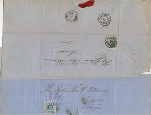 Sverige 5 helbrev 1872-1881 frankert med 12 øre, alle sendt til Arendal.