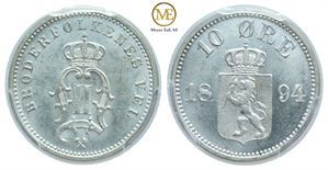 10 øre 1894 Oscar II. Kv.0