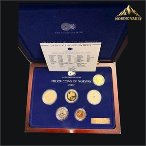 PROOF coins of Norway 2002 eksklusiv, ink gullmedalje.