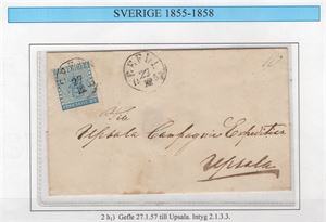 F2h1  4 skill b:co på brev avstämplat GEFLE 27.12.1857, intyg H.O.W, "gott objekt" 2,1,3,3