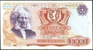1000 kroner 1980, serie B 0065137. 1