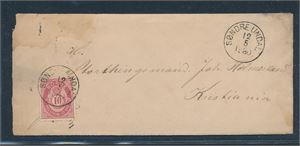 Litt flekkete brev med Nk 25 stemplet "SØNDRE UNDAL 12-5-1880". Fullt innhold (Grad 5)