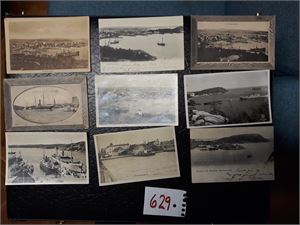KRISTIANSAND 15 kort som viser havnen, innseilingen og skip. Et produsert i Sverige, ellers blandet kvalitet