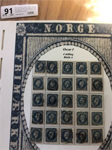 NK 4.  Oscar.  Samling med alle 4 platene komplett montert på albumark.  En flott samling med mange pene stempler