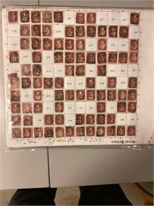 England Oppsett av One Penny Red Victoria på ark.  Stort antall merker på ulike oppsett.   Bør ses