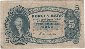 5 kroner 1922 H.1509219. Kv.1-