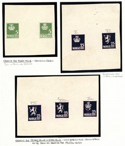 7 frimerkeforslag, laget i et samarbeid mellom byråsjef Sigurd Hennum og kunstneren Johannes Kølbel. Også 10 frimerkeforlag fra OFK/Moestue.