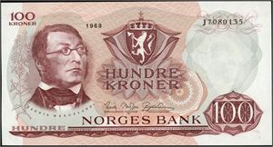 100 kroner 1968, serie J 7080135. 0