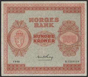 100 Kroner 1948 B.5210118 Kv 01