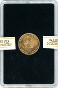 20 kroner 1875. I lukket holder fra Gulltransporten, med teksten "Beste kvalitet håndplukket av Gunnar Thesen. 0/01
