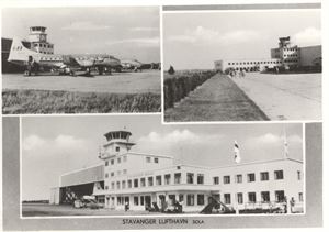 Stavanger lufthavn Sola storf. S/H (iHarstadkort, 3-delt motiv).  Pent st. Stavanger Utv. 25-6-62