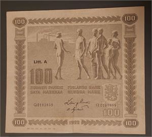 FINLAND 50 Mark och 100 Mark 1922, två vikta sedlar