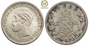 50 øre/15 Sk. 1874 Oscar II. Kv.0