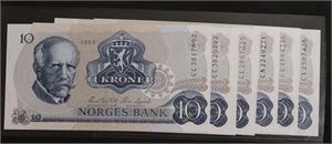 10 kroner 1983 Norge 0 CC, CE, CL, CN, CU og CX, 6 stk