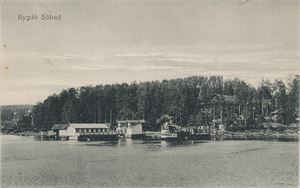 Oslo , Bygdö Sjöbad (M.Sørum, no 45)  motiv med båt til kai.  St. Kristiania St.h. 1917