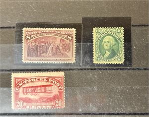 USA x Mi 20 (Scott 68) med svakt hjørne og xx Mi 79 (Scott 236), 8c Columbus. Medfølger x 20c pakkepost