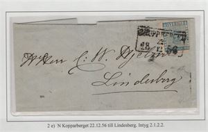 F2e 4 skill b:co på brev med fyrkantstämpel N. KOPP.BERGET 22.12.1856  intyg, H.O.W, " gott objekt" 2,1,2,2