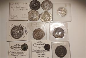 SASSANIDISKA RIKET, parti 11 mynt inklusive flera drachmer i silver från diverse härskare, bland annat Xusro II