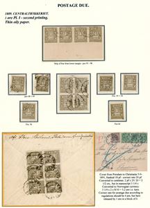 Portomerker. Et duplisert parti, men sortert på vannmerker etc.