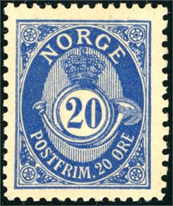 63. 20 øre grovtagget Centraltrykkeriet. Meget friskt merke, med mikroskopiske spor etter hengsel. Uttalelse Enger.