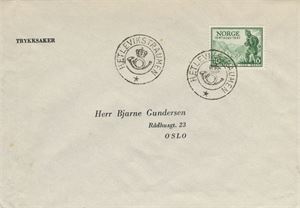 Kronet Posthorn HETLEVIKSTRAUMEN (HO / 7). Pene avtrykk på trykksakbrev frankert med NK 360.