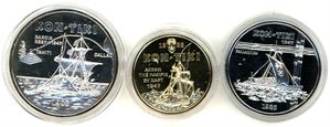 Kon-Tiki. Three coins from Western Samoa: One 7,5 gr gold, one 1 oz palladium and one 1 oz silver.
