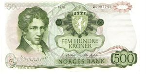 500 kroner 1978 Z. Erstatningsseddel. Kv.1/1+