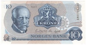 10 kroner 1977 QW erstatningsseddel. Kv.0