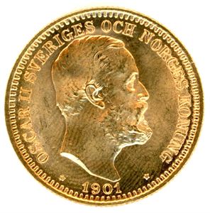 Sverige. 20 kronor 1901 i gull. (8.96/0.9). Fra Gulltransporten. 0