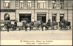 M. Rolfsen & Co., Bakeri og Conditori, Gyldenløvesgt. 8. Brukt i 1914. Frimerket mangler. K-2